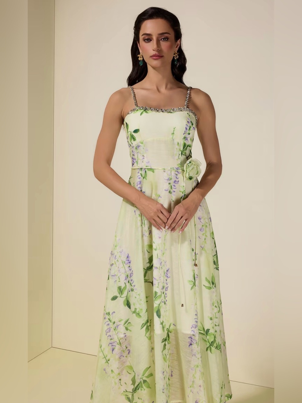 Floral Rhinestone Smocking Midi Dress - Picture 4 of 15